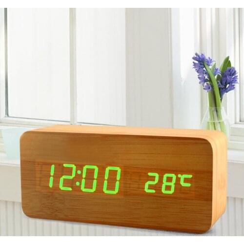 2018 New Digital LED Alarm Clock wood creative mute lazy luminous modern Personality gift lovely Square wood electronic clock