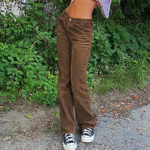 Autumn Casual Corduroy Long Trousers Women Skinny High Waist Pants Capris Fashion Y2K E-Girls Pocket Sweatpants Zipper 90s