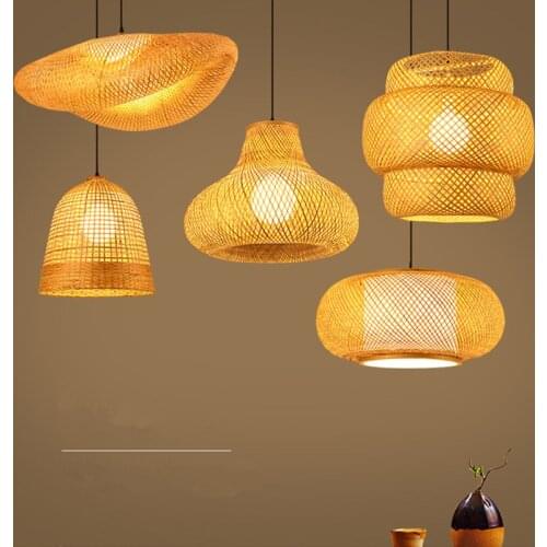 Hand Woven Bamboo Art Pendant Lights Mordern Restaurant Hotel Home Decoration Lighting Fixtures LED Hanging Lamp Included Bulb