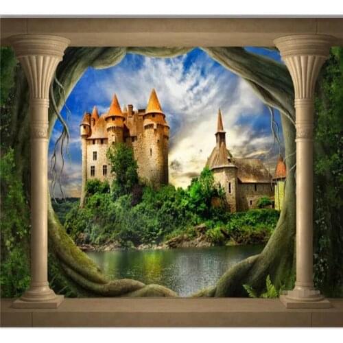 Custom wallpaper Roman column tree cave castle landscape 3D TV background wall decoration - high-grade waterproof material