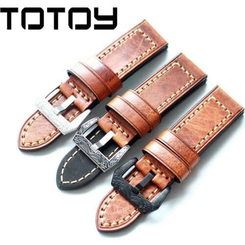 TOTOY Italian Tree Cream 22MM 24MM Watchbands Soft Suitable for PAM111 Cow Leather Strap, Mens Retro Watchbands