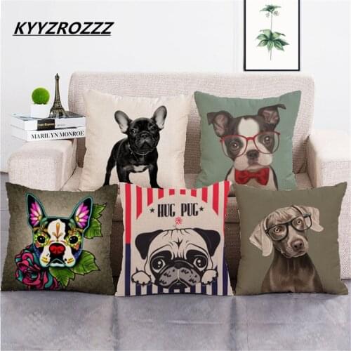Cartoon Cute Pop Art Bulldog Boxer Dog Print Car Decorative Throw Pillowcase Pillow Case Cushion Cover Sofa Home Decor