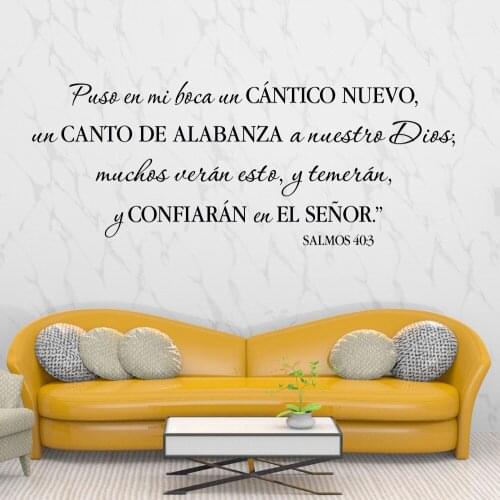 Salmos 40:3 Wall Decals Puso En Mi Boca Un Cántico Nuevo Spanish Quotes Mural Stickers Vinyl Room Livingroom Decor Poster RU2499