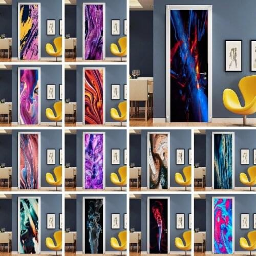 3D PVC Self-adhesive Door Sticker Pink Blue Color Art Abstract Pattern Poster Home Decor Decal Porch Waterproof Moistureproof