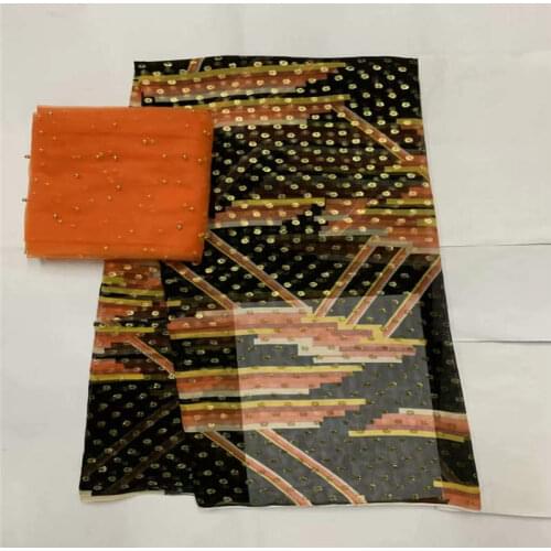 5+2 Yards High Quality Silk Fabric For Lady Dress Embroidered Silk Fabric African Metallic Silk Fabric! LXF626