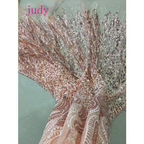 Mixed colors embroidered sequin feather tassel fashion French cloth used for wedding dress dresses
