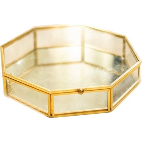 Glass Copper Geometry Storage Baskets Box Simplicity Style Home Organizer for Jewelry Necklace Dessert Plate