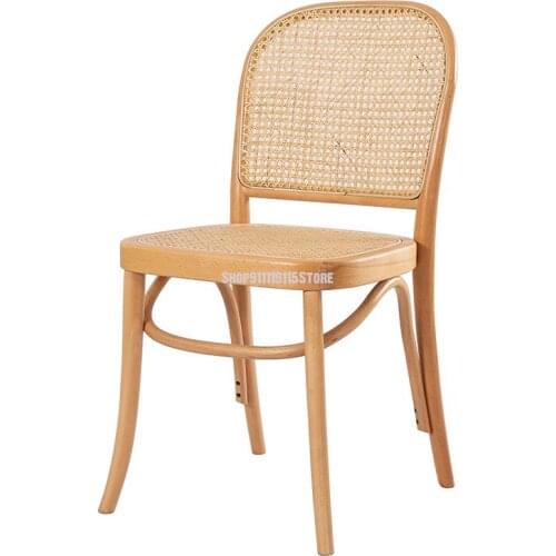 Retro Chair All Solid Wood Chair Rattan Middle Ancient Chair Family Back Chair Solid Wood Dining Chair Modern Simple Desk Chair