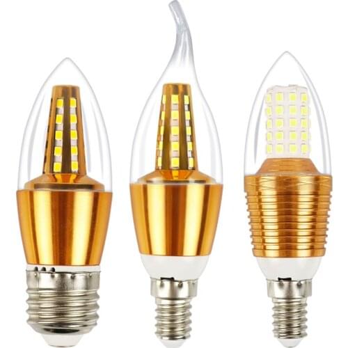 LEDROOM Led Lamp E14 E27 Light Bulbs 5W 7W 9W 12W Leds Lighting For Home AC220V 240V Bombilla Gold Silver Candles Tubes Lights