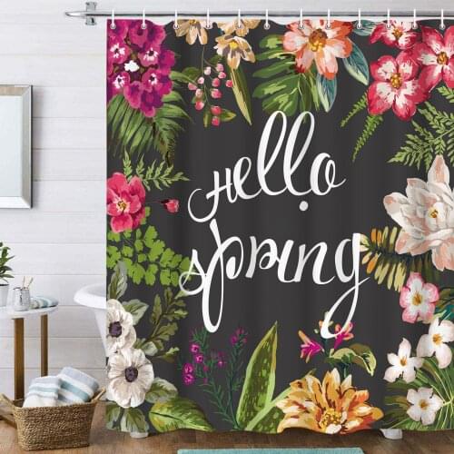 Tropical Green Plant Leaf Palm Cactus Shower Curtains Frabic Waterproof Polyester Flower Bathroom Curtain with 12 Hooks