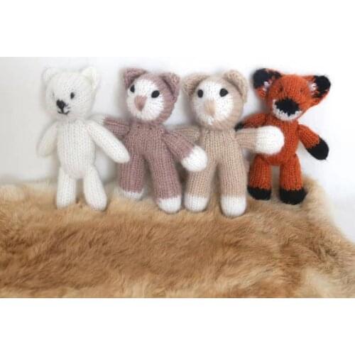 Vintage Newborn Animal Toys Animated Teddy Bear Crochet Fox Lovely Mini Cat Baby Toys Photography props Infant Dolls