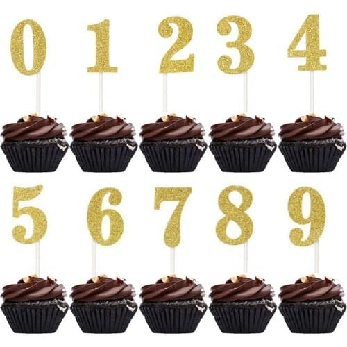 Cake Inserts 0-9 Glitter Numbers Cake Inserts Decoration White Paper Stick Diy Party Decoration Cake Card Cake Topper