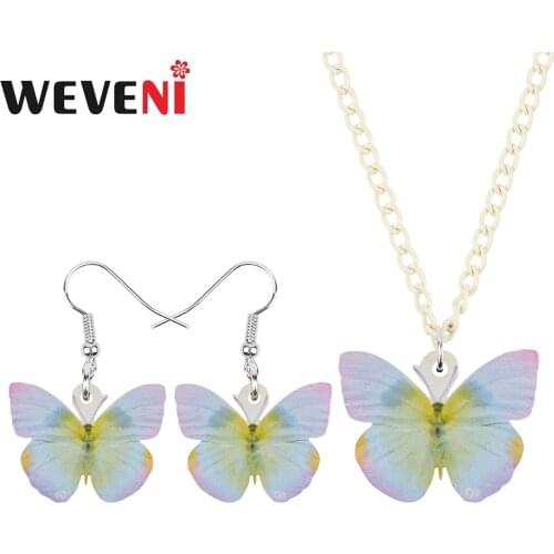 WEVENI Acrylic Sweet Morpho Butterfly Jewelry Sets Animal Insect Necklace Earrings For Women Girls Kids Gifts Fashion Decoration