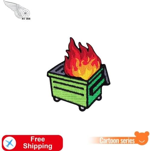 Green Dumpster Embroidery Patches Iron on or Sew on Badges Clothing Decorate Patch for Jackets Hats Cartoon Appliques