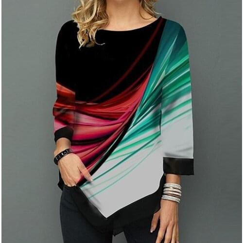 Women T Shir Large Size S-5XL Female Casual Three Quarter Irregular Printed Color Top Spring Summer O-Neck Loose Tees футболка