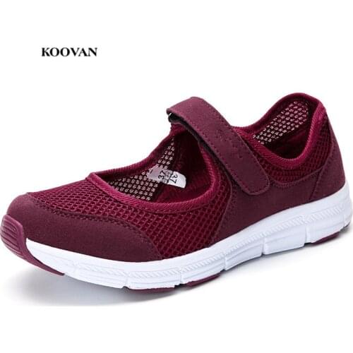 Koovan Womens Summer Sandals 2018 Four Seasons Mesh Casual Shoes Flat Soft Bottom Breathable Mesh Mother Sneakers