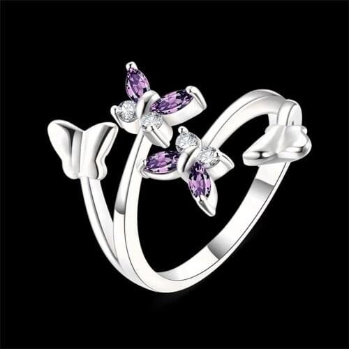 Butterfly Opening Rings for Women Fashion Jewelry Accessories 2019 Finger Jewelry with Rhinestone Adjustable Rings Gift Woman