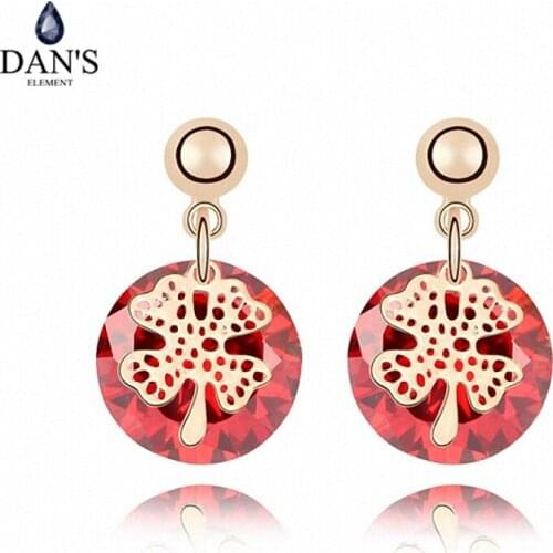DANS ELEMENT 3 Colors Real Big Brand AAA Zirconia Micro Inlays Flower Stud Earrings for Women 92870red