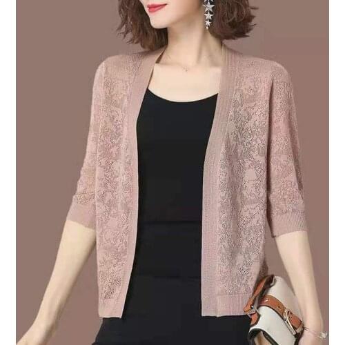 Women Plus Size 5XL Hollow Out Knitwear Summer Spring Lady Knit Cardigan Long Sleeve Thin Hollow Knitted Outerwear X283
