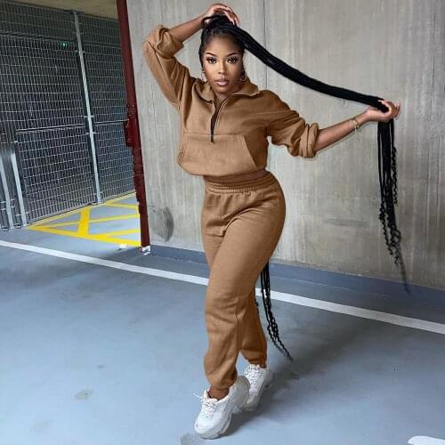 Autumn And Winter Womens Solid Color Zipper Suit Fashion Two-piece Set Women Hoodies Sweatshirt And Pants Sets Tracksuit