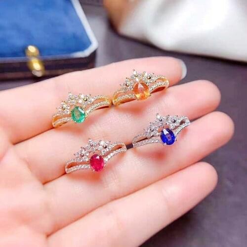 Natural Sapphire/Emerald/Ruby/ S925 Sterling Silver Various Stones Ring Fine Fashion Weddings Jewelry For Women MeiBaPJFS