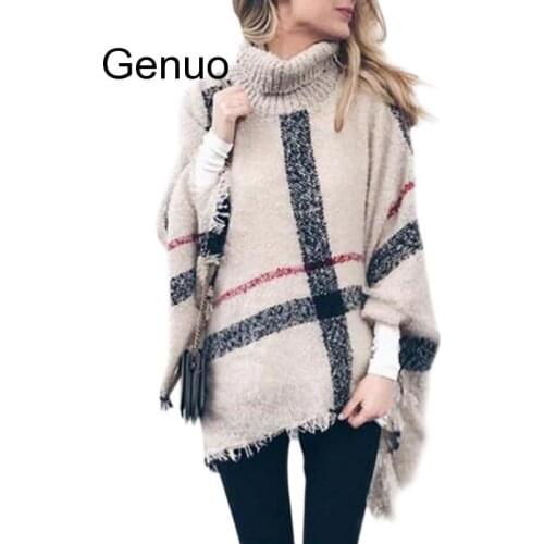 Poncho Style Coat Autumn Winter Poncho Knitting Turtleneck Women Long Ponchos And Capes Sweater Pullovers Pull Femme