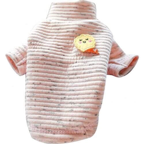 Winter Warm Plain Striped High Collar T-Shirts Pet Two-legged Bottoming Shirt Pink Striped Pullover Cartoon Decorative Sweater