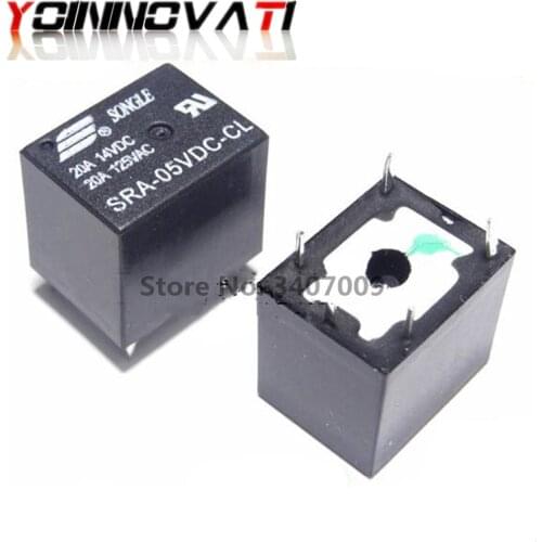 10PCS 5V 20A DC Power Relay SRA-05VDC-CL 5Pin PCB Type In stock Black Automobile relay