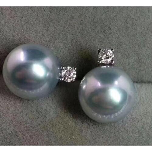 >>>>18K 9-10mm natural GRAY Freshwater pearl earrings