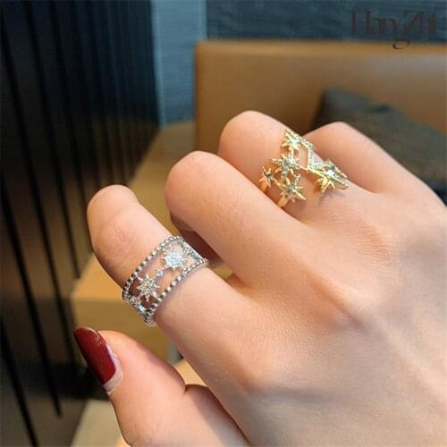 Korean version of fashion, simple, trendy personality, niche six-pointed star opening adjustable index finger ring for women