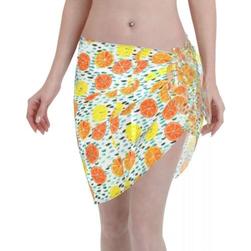 2021 Women Swimwear Pareo Scarf Bikini Cover-Ups Wrap Kaftan Sarong Beach Sexy Skirts Lemon Watercolor Swimsuit Cover-Ups
