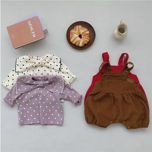 2021 Autumn Baby Girl Outfits Polka Dot Cotton Blouse Infant Girl Clothing Set Corduroy Overalls Strap Jumpsuit Toddler Clothes