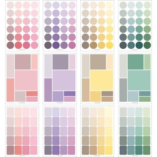 4 Pcs Of Round Square Multi-Specification Multi-Function Color Label Stickers Stationery Scrapbook DIY Album Diary Decoration