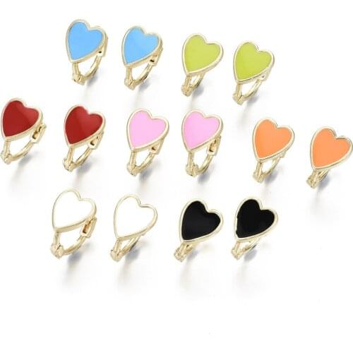5 Pairs Brass Enamel Huggie Hoop Earrings Real 16K Gold Plated Heart Earring for Women Fashion Jewelry Accessories Mixed Color