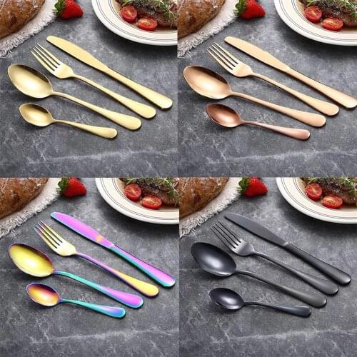 5pcs 304 Stainless Steel Dinner Set Cutlery Knives Forks Spoons Kitchen Dinnerware Home Party Tableware Set Portable Cutlery