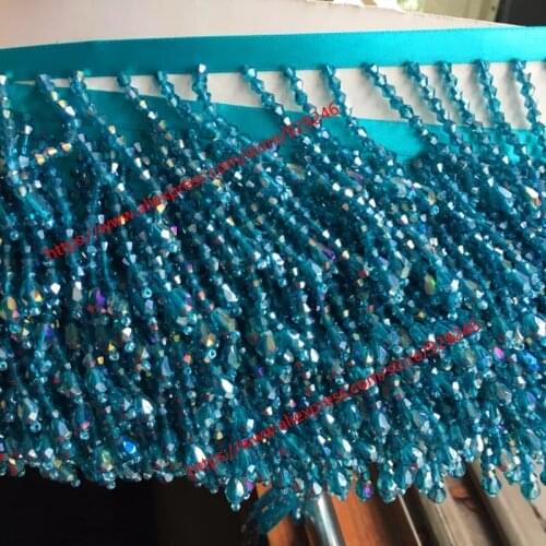 5cm tassel blue crystal beaded lace sewing-on garments accessory DIY hand crafts dress clothes decorative crystal lace
