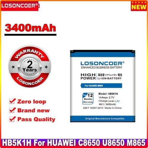 LOSONCOER 3400mAh HB5K1H For HUAWEI Ascend ll Ascend 2 M865 Sonic U8650 C8650 U8850 U8651 U8652 U8660 Battery+Quick Arrive