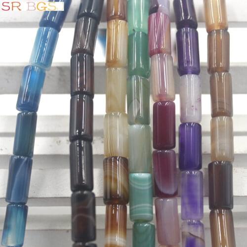 Free Shipping 6x12mm Tube Column Jewelry Making Spacer Genuine Gems Stone Banded Stripe Agat Onyx Loose Beads Strand 15"