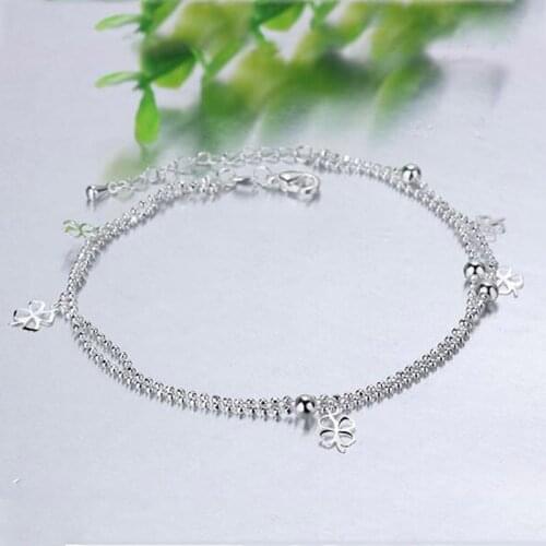 Simple Design Two Round Charm 925 Sterling Silver Anklet for Women Foot Chain Ankle Bracelets Jewelry