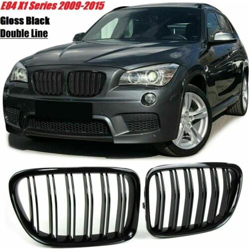 Glossy Black Front Bumper Dual Slat Front Kidney Grill Grille For-BMW X1 Series E84 SDrive XDrive 2009-2015