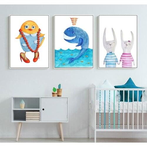 Cartoon Whale Nursery Canvas Poster Print Minimalist Wall Art Painting Nordic Kids Decoration Pictures Baby Boys Bedroom Decor