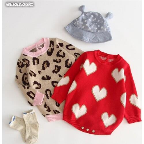 Baby Girl Romper 100% Cotton Leopard Autumn Newborn Baby Romper Girl Jumpsuit Knitted Baby Clothes Baby Girl Sweater Onesie