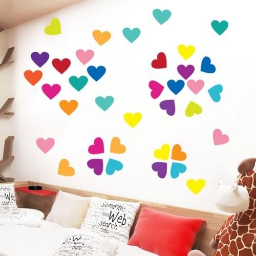 Colorful Heart Wall Sticker for Kids Room Baby Girl Room Decorative Stickers Nursery Bedroom Wall Decal Stickers Home Decoration
