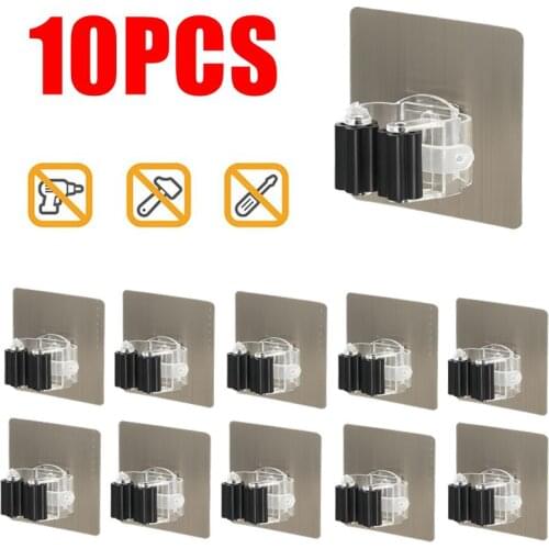 10pcs Kitchen Bathroom Adhesive Multi-Purpose Hooks Wall Mounted Mop Organizer Holder RackBrush Broom Hanger Hook Strong Hooks