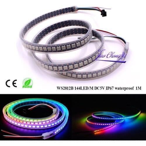 Hot DC5V 1M WS2812B LED Strip 144LED Individually Addressable LED Pixel Strip Black PCB Buint in WS2812 IC IP67 waterproof