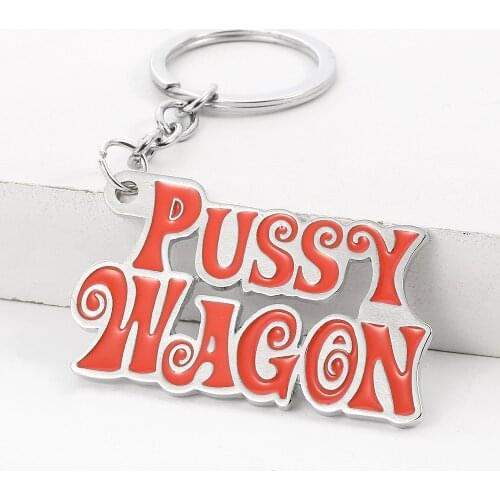 PUSSY WAGON Metal Keychain Pink Letter Rock Music Kill Bill Key Chains Woman Bags Cool Man Keyring Fashion Key Ring Holder