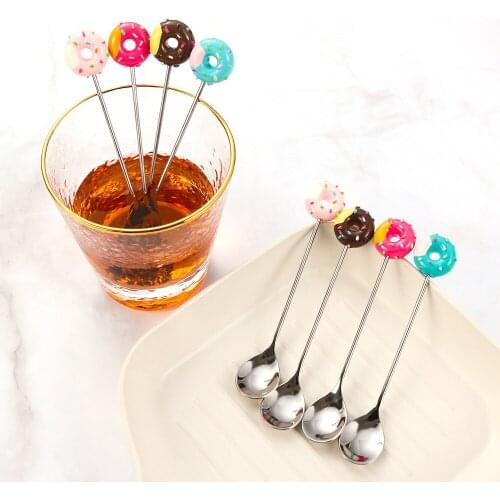 Mini Spoons Lovely Donut Decor Stainless Steel Dessert Spoon Fork Coffee Ice Cream Spoon Kitchen Flatware Kids Dinnerware