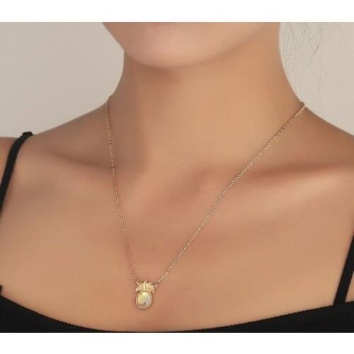 Delicate Moonstone Pineapple Pendant Necklaces for Women Stone Fruit Choker Dainty Valentines Day Jewelry Gift