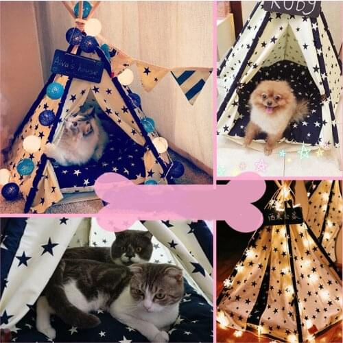 2021 New Pet Tent Cave Bed for Cats/Small Dogs -Triangular Cat Tent Beds Dog Mats Removable Washable Cushioned Pillow Cushions