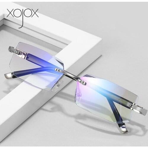 XojoX +1.5 2.5 3.5 to 4.0 Frameless Reading Glasses for Women Men Metal Hyperopia Eyewear Anti-Blue Light Presbyopia